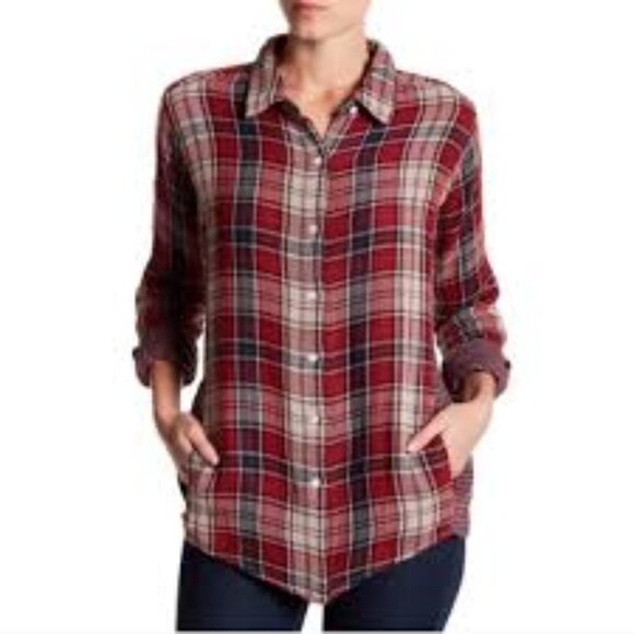 Velvet by Graham & Spencer Women's Medium Yana Mixed Plaid Button Up Shirt Top - Picture 15 of 16